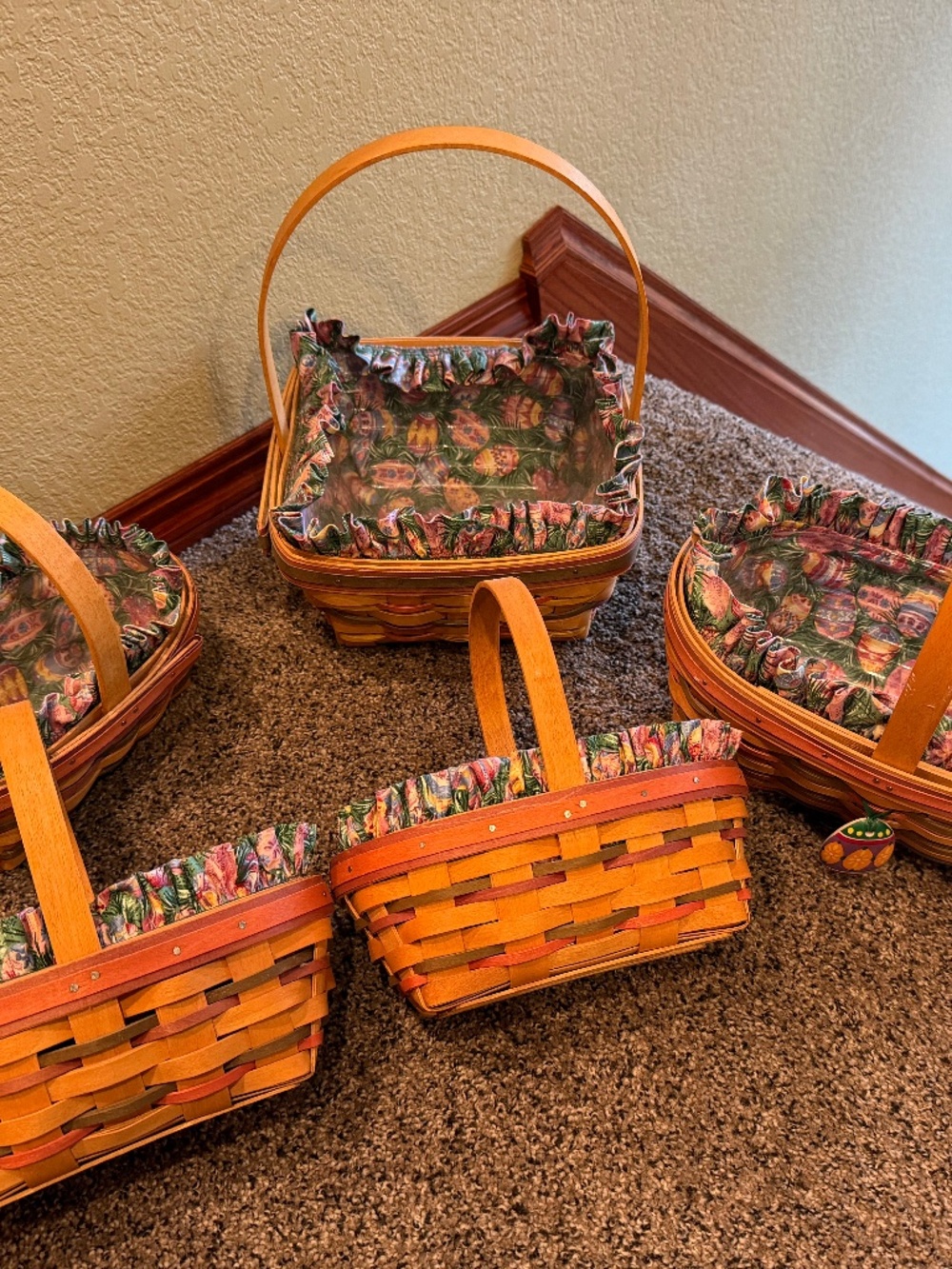 5 Longaberger Easter Baskets, Liners and Protectors